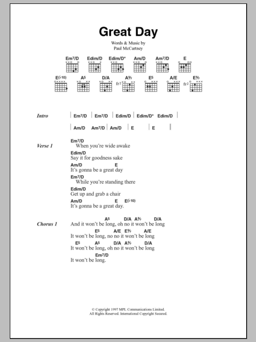 Paul McCartney Great Day sheet music notes and chords. Download Printable PDF.