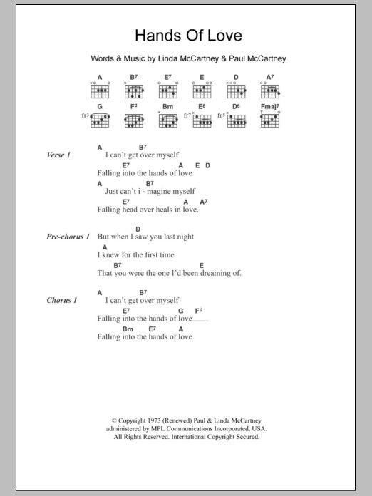 Paul McCartney Hands Of Love sheet music notes and chords. Download Printable PDF.