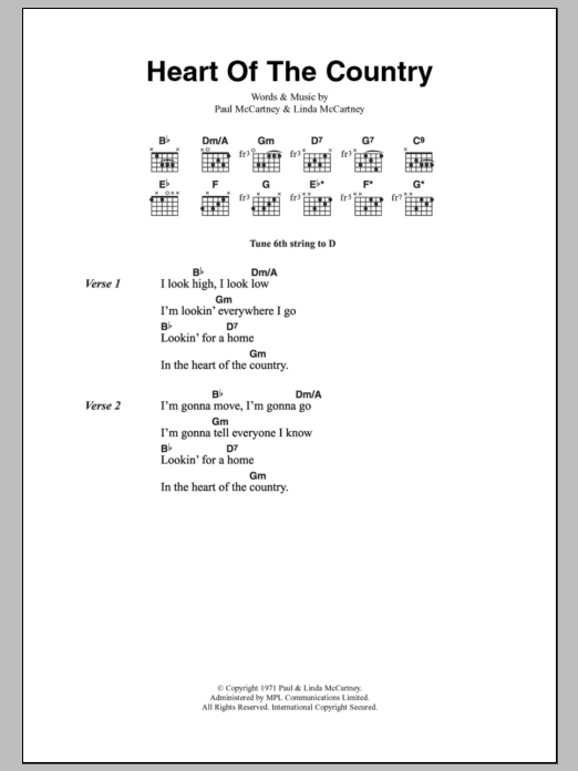 Paul McCartney Heart Of The Country sheet music notes and chords. Download Printable PDF.