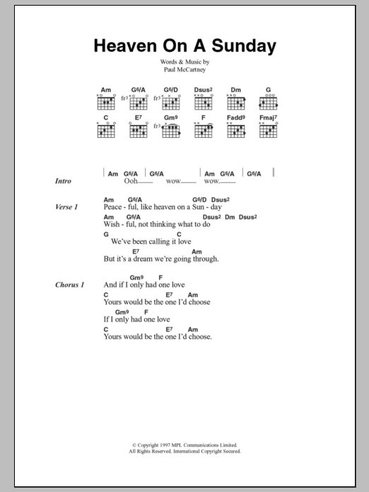 Paul McCartney Heaven On A Sunday sheet music notes and chords arranged for Guitar Chords/Lyrics