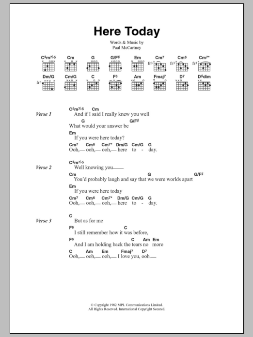 Paul McCartney Here Today sheet music notes and chords arranged for Easy Piano