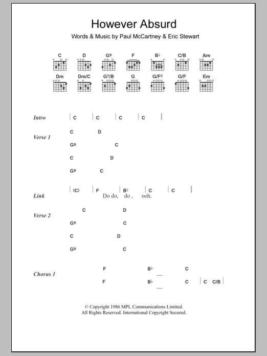 Paul McCartney However Absurd sheet music notes and chords. Download Printable PDF.