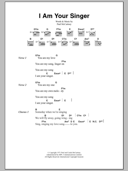 Paul McCartney & Wings I Am Your Singer sheet music notes and chords. Download Printable PDF.