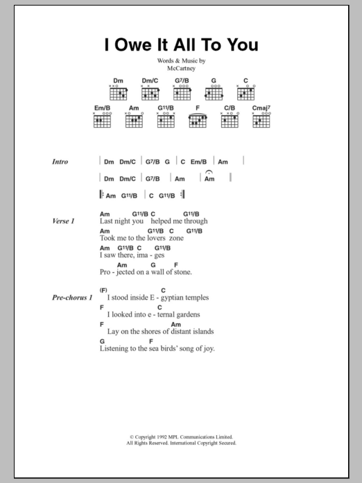 Paul McCartney I Owe It All To You sheet music notes and chords. Download Printable PDF.