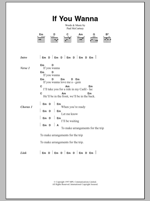 Paul McCartney If You Wanna sheet music notes and chords. Download Printable PDF.