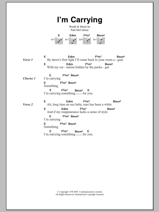 Paul McCartney & Wings I'm Carrying sheet music notes and chords. Download Printable PDF.