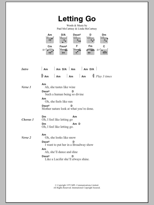 Paul McCartney & Wings Letting Go sheet music notes and chords. Download Printable PDF.