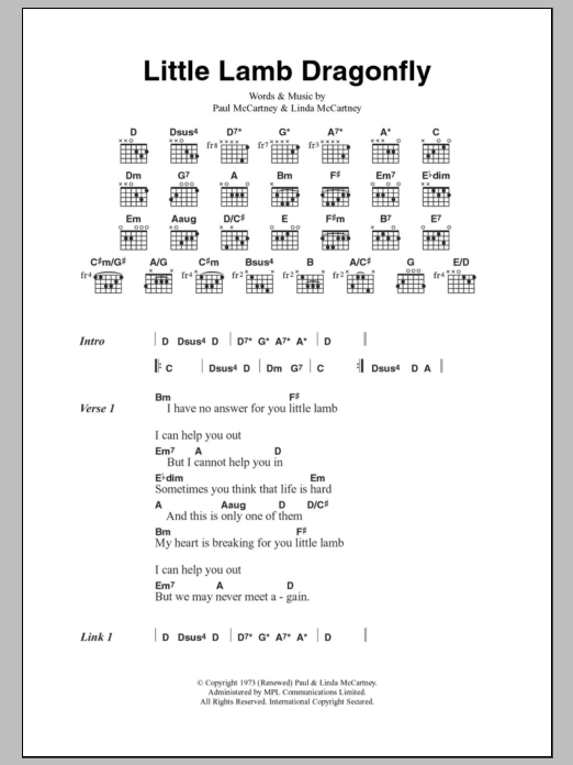 Paul McCartney & Wings Little Lamb Dragonfly sheet music notes and chords. Download Printable PDF.