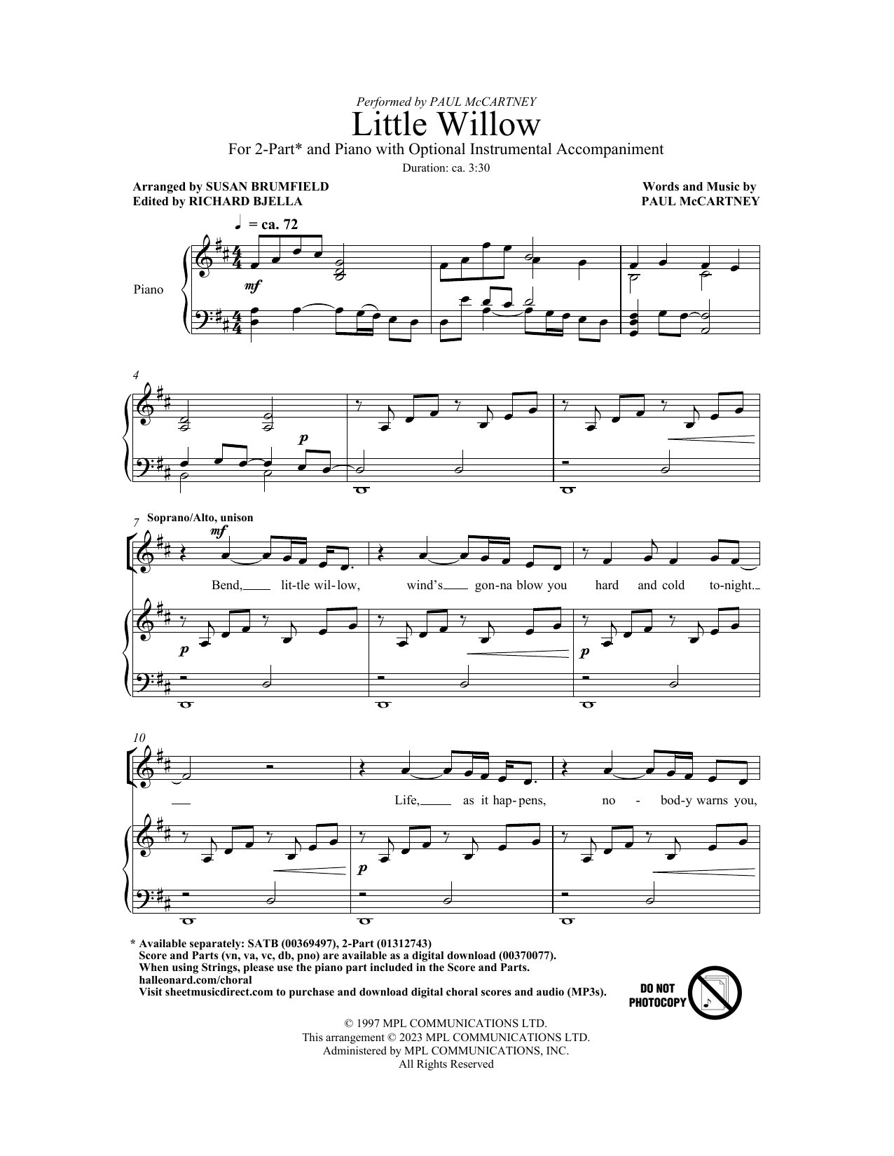 Paul McCartney Little Willow (arr. Susan Brumfield) sheet music notes and chords arranged for 2-Part Choir