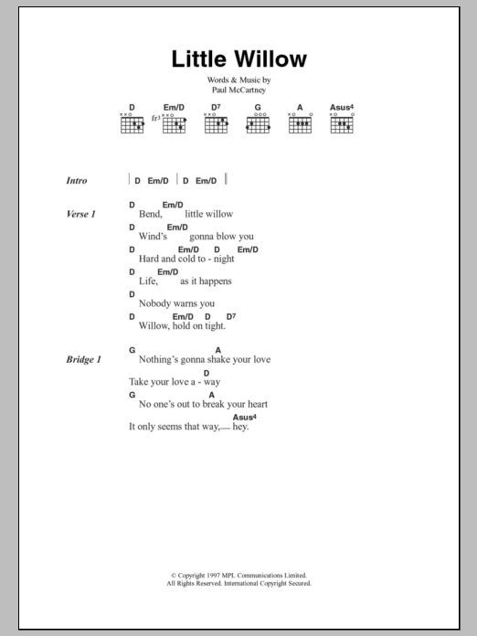 Paul McCartney Little Willow sheet music notes and chords. Download Printable PDF.