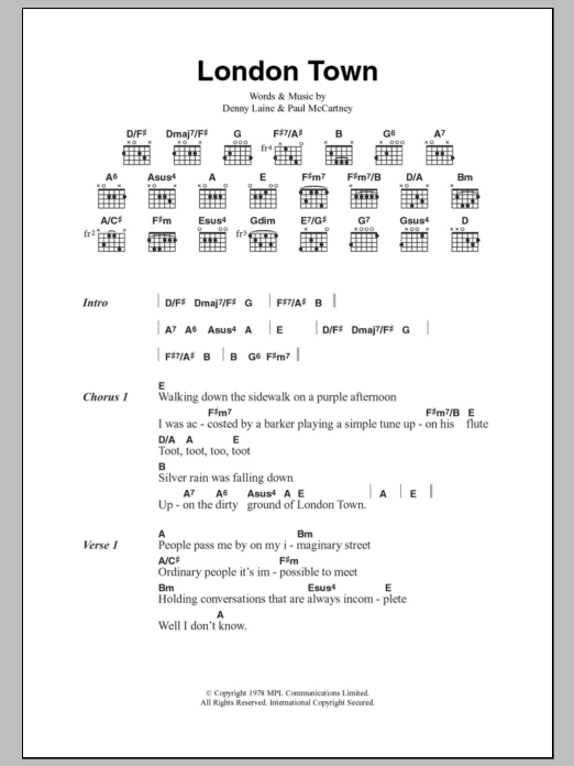 Paul McCartney & Wings London Town sheet music notes and chords. Download Printable PDF.