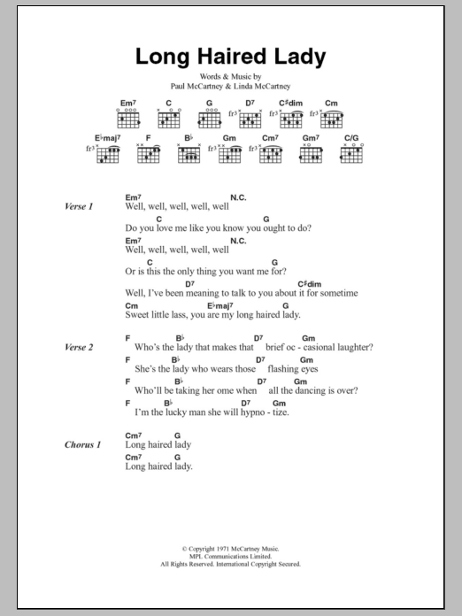 Paul McCartney Long Haired Lady sheet music notes and chords. Download Printable PDF.