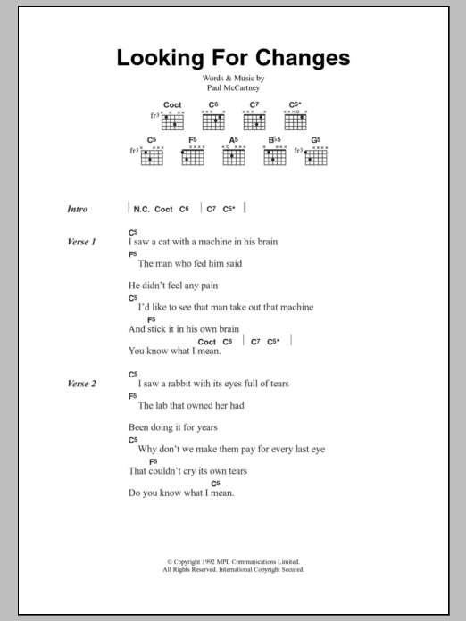 Paul McCartney Looking For Changes sheet music notes and chords. Download Printable PDF.