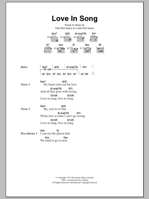 Paul McCartney & Wings Love In Song sheet music notes and chords. Download Printable PDF.