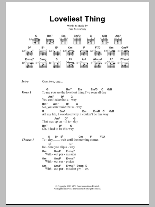 Paul McCartney Loveliest Thing sheet music notes and chords. Download Printable PDF.