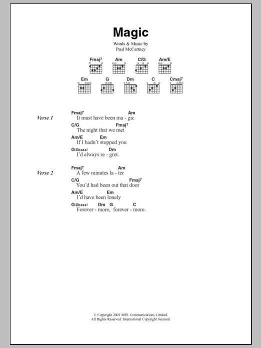 Paul McCartney Magic sheet music notes and chords. Download Printable PDF.