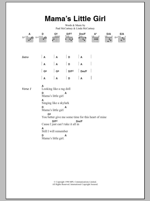 Paul McCartney Mama's Little Girl sheet music notes and chords. Download Printable PDF.