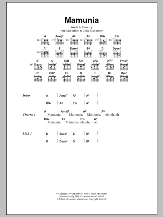 Paul McCartney & Wings Mamunia sheet music notes and chords. Download Printable PDF.