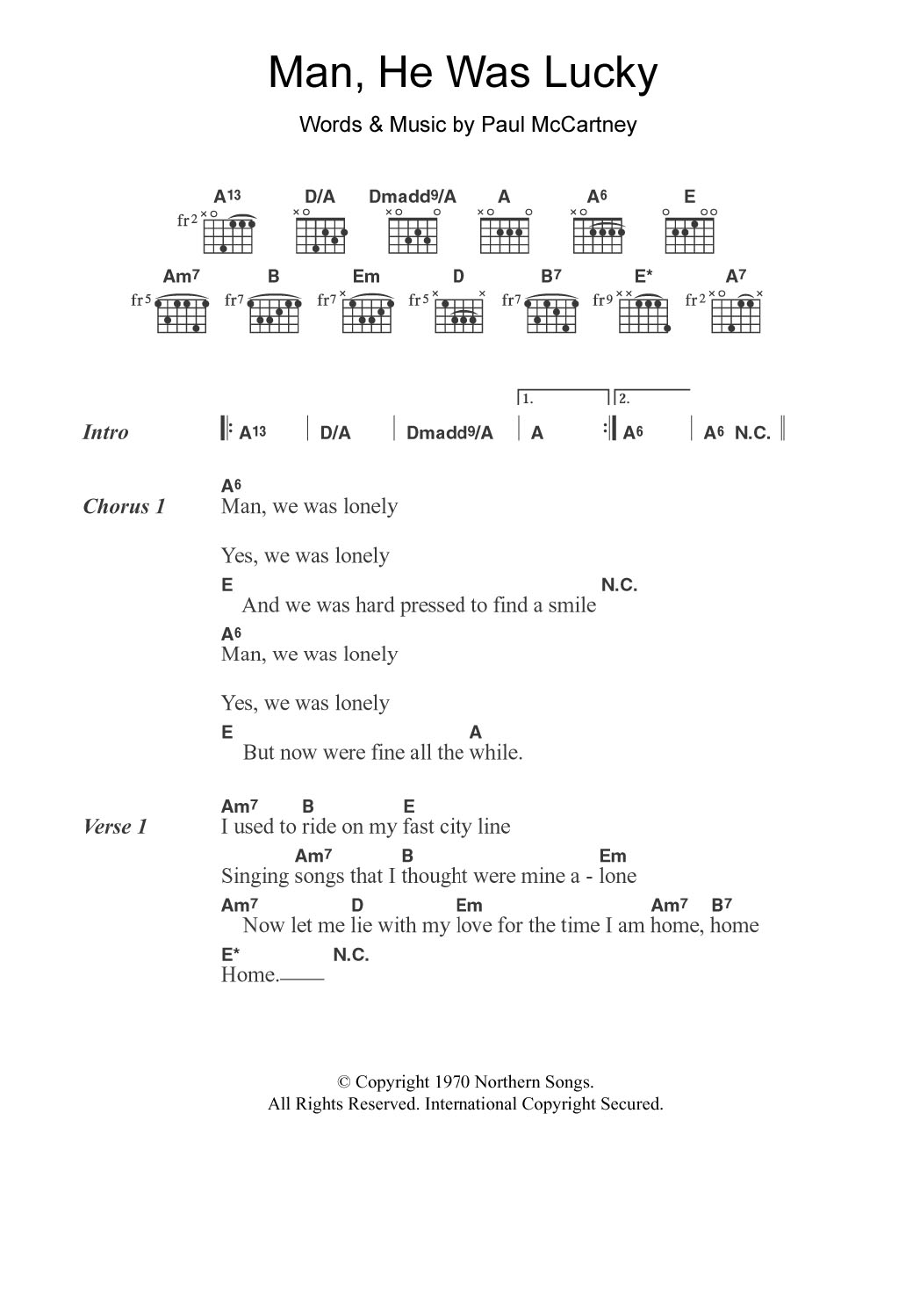 Paul McCartney Man He Was Lucky sheet music notes and chords. Download Printable PDF.