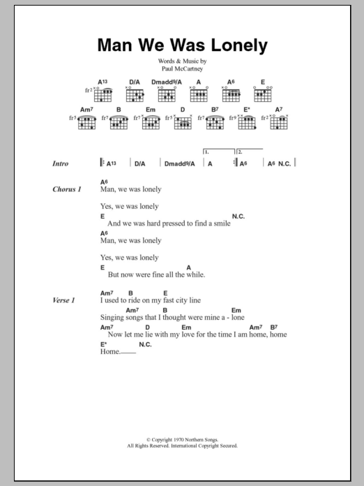 Paul McCartney Man We Was Lonely sheet music notes and chords. Download Printable PDF.