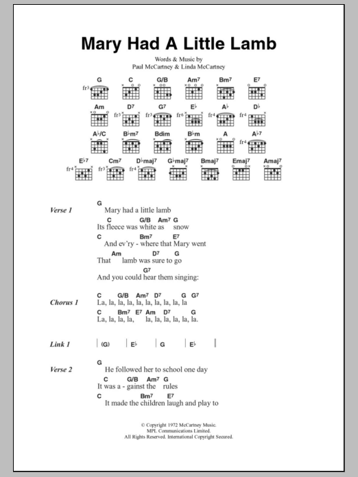 Paul McCartney & Wings Mary Had A Little Lamb sheet music notes and chords. Download Printable PDF.