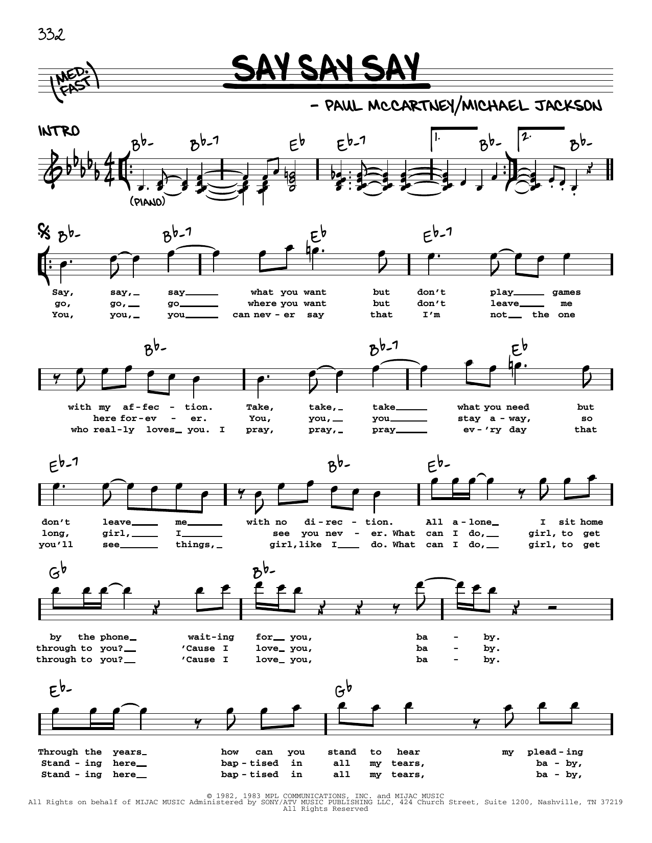 Paul McCartney & Michael Jackson Say Say Say sheet music notes and chords. Download Printable PDF.