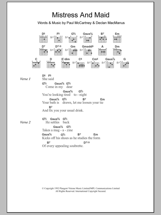 Paul McCartney Mistress And Maid sheet music notes and chords. Download Printable PDF.