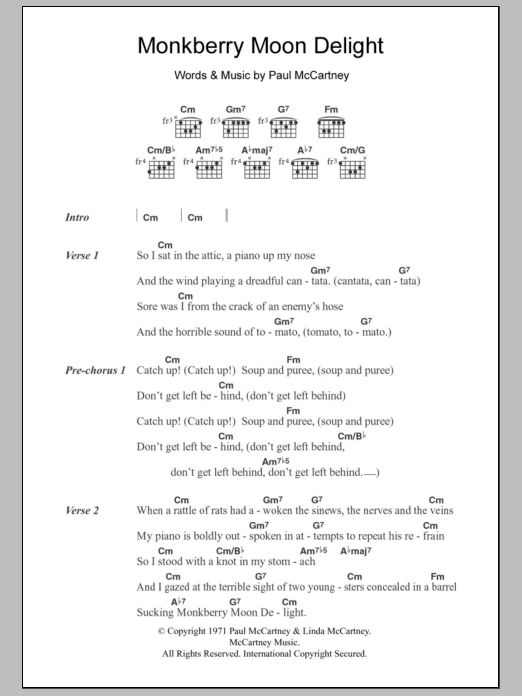 Paul McCartney Monkberry Moon Delight sheet music notes and chords. Download Printable PDF.