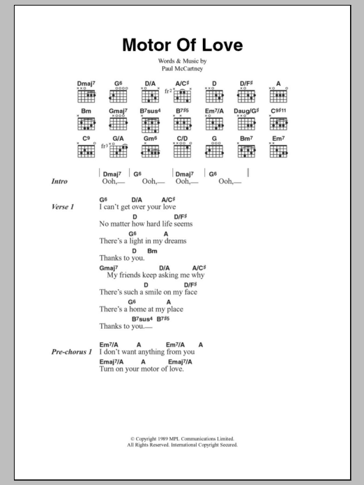 Paul McCartney Motor Of Love sheet music notes and chords. Download Printable PDF.