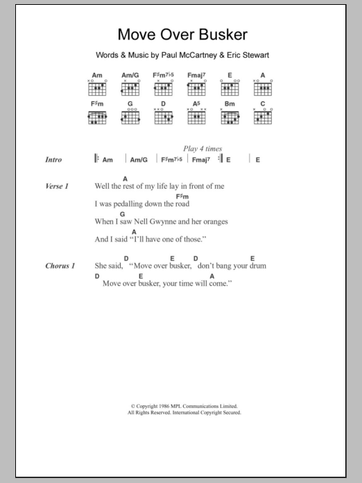 Paul McCartney Move Over Busker sheet music notes and chords. Download Printable PDF.