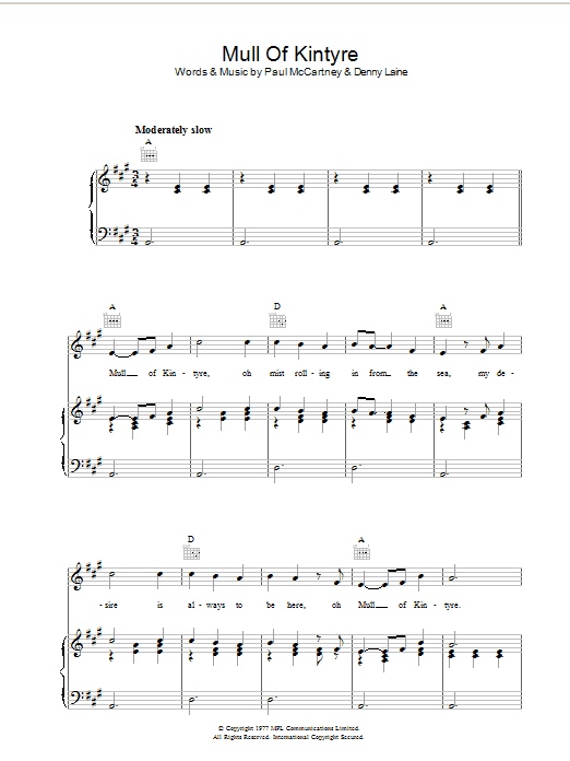 Paul McCartney & Wings Mull Of Kintyre sheet music notes and chords. Download Printable PDF.