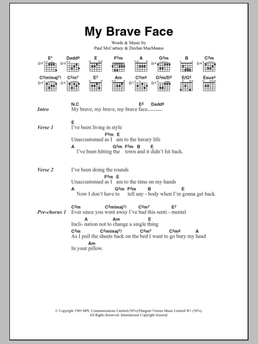 Paul McCartney My Brave Face sheet music notes and chords. Download Printable PDF.