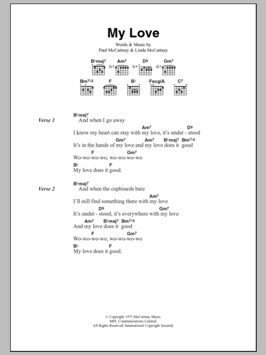 Paul McCartney & Wings My Love sheet music notes and chords. Download Printable PDF.