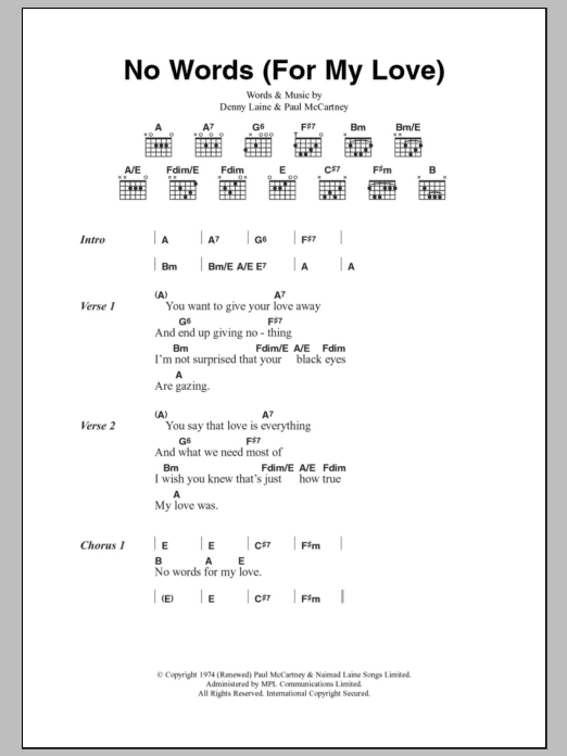 Paul McCartney & Wings No Words (For My Love) sheet music notes and chords. Download Printable PDF.