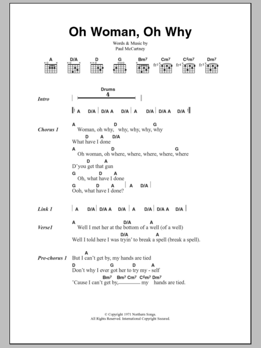 Paul McCartney Oh Woman, Oh Why sheet music notes and chords. Download Printable PDF.