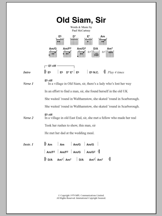 Paul McCartney & Wings Old Siam, Sir sheet music notes and chords. Download Printable PDF.