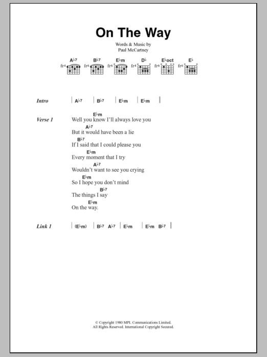 Paul McCartney On The Way sheet music notes and chords. Download Printable PDF.