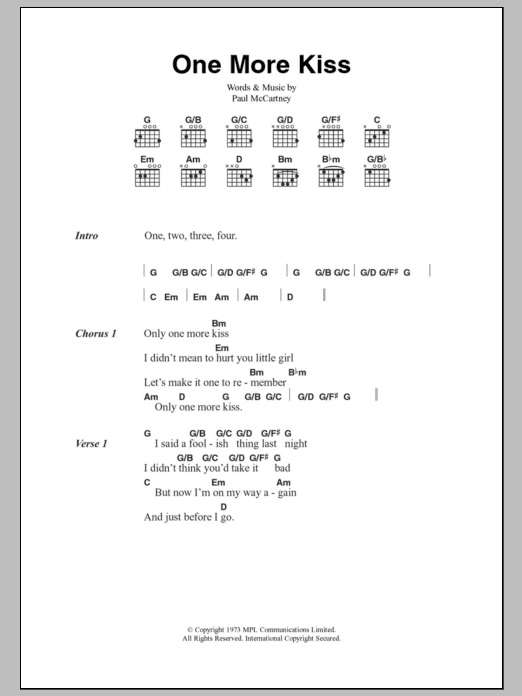 Paul McCartney One More Kiss sheet music notes and chords. Download Printable PDF.