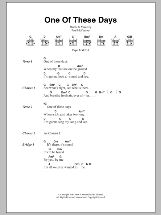 Paul McCartney One Of These Days sheet music notes and chords. Download Printable PDF.