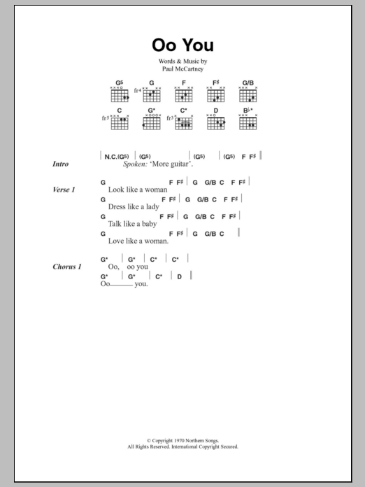 Paul McCartney Oo You sheet music notes and chords. Download Printable PDF.