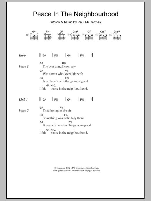 Paul McCartney Peace In The Neighbourhood sheet music notes and chords. Download Printable PDF.