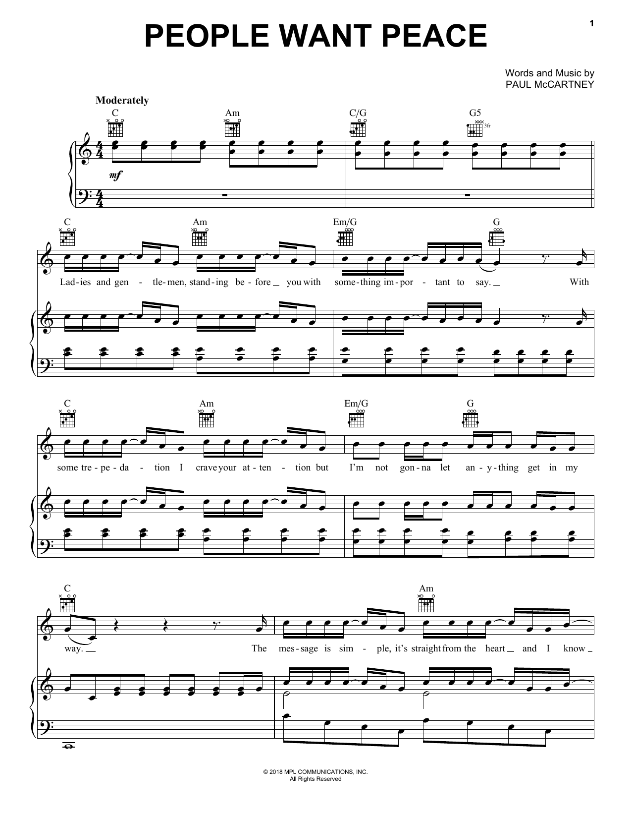 Paul McCartney People Want Peace sheet music notes and chords. Download Printable PDF.