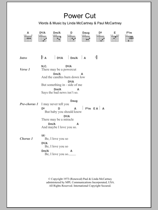 Paul McCartney Power Cut sheet music notes and chords. Download Printable PDF.