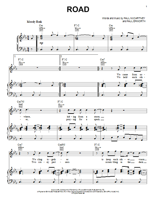 Learn to play Paul McCartney Road sheet music for Piano, Vocal & Guitar Chords (Right-Hand Melody) in minutes. Price: 7.8900$ Paul McCartney Road sheet music notes and chords arranged for Piano, Vocal & Guitar Chords (Right-Hand Melody)