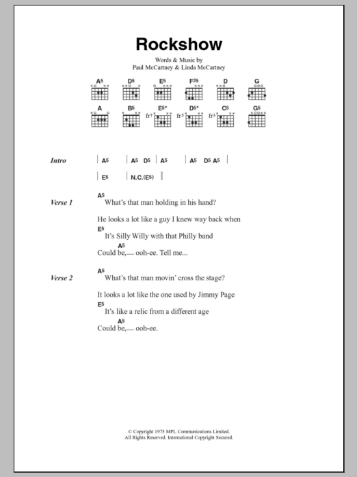 Paul McCartney & Wings Rockshow sheet music notes and chords. Download Printable PDF.