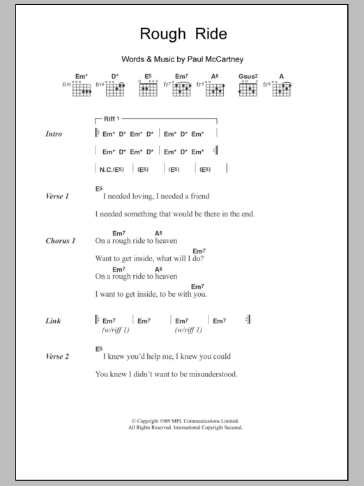 Paul McCartney Rough Ride sheet music notes and chords. Download Printable PDF.