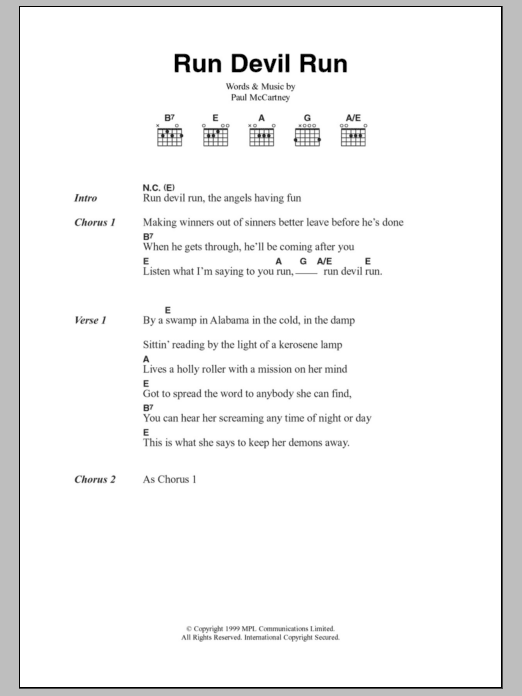 Paul McCartney Run Devil Run sheet music notes and chords. Download Printable PDF.