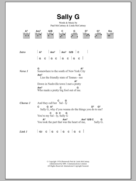 Paul McCartney & Wings Sally G sheet music notes and chords. Download Printable PDF.