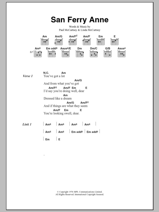 Paul McCartney & Wings San Ferry Anne sheet music notes and chords. Download Printable PDF.