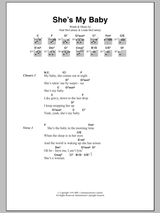 Paul McCartney & Wings She's My Baby sheet music notes and chords. Download Printable PDF.